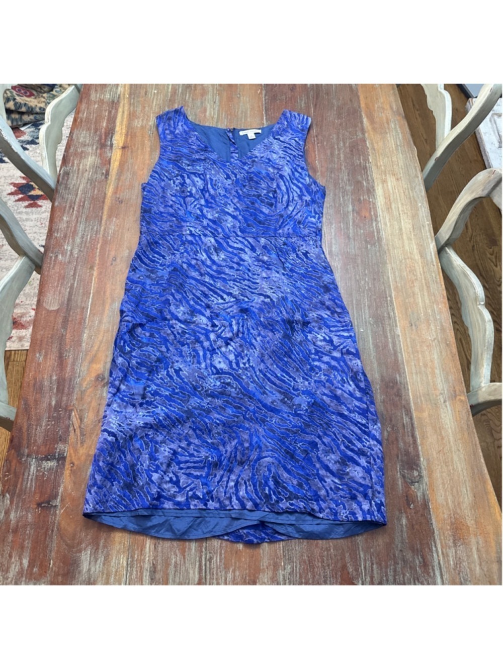 Banana Republic Blue Abstract Zebra Linen Blend Sheath Dress Size 14